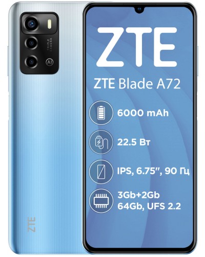 Купити ZTE Blade A72 3/64GB Blue Гарантія 1 рік