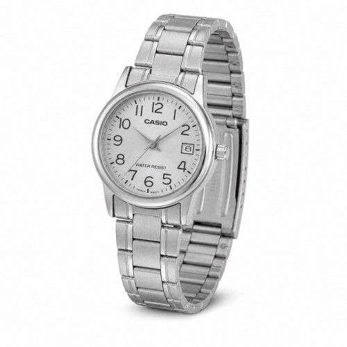 Купити Жіночий годинник Casio LTP-V002D-7BU — класична модель зі сріблястим циферблатом та браслетом