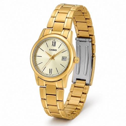 Купити Жіночий годинник Casio LTP-V002G-9B3 класичний золотистий з датою та мінеральним склом