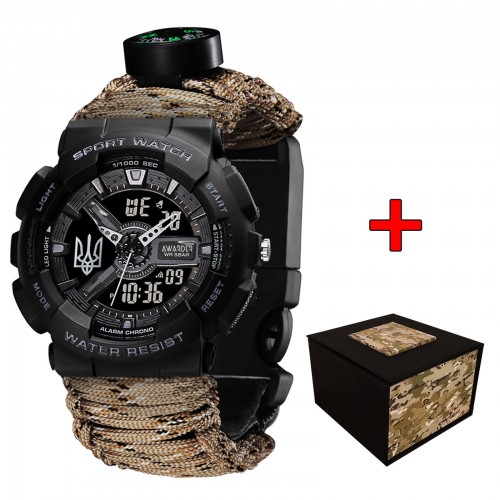 Купить Awarder 005 Тризуб срібло Black + Паракордовий ремінець Desert Camo Купить Awarder 005 Тризуб срібло Black + Паракордовий ремінець Desert Camo