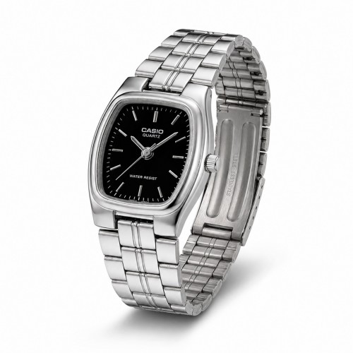 Купити Жіночий годинник Casio LTP-1169D-1A — класична модель зі сріблястим браслетом та чорним циферблатом