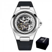 Чоловічий механічний годинник Benyar BY-5207 Black-Silver-White з автопідзаводом та шкіряним ремінцем