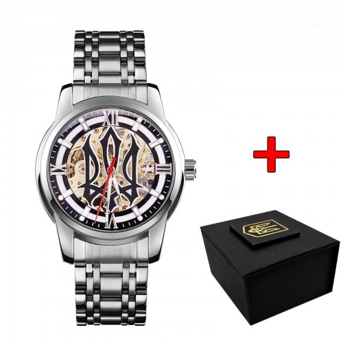 Купити Чоловічий механічний годинник Awarder 025 Sharp Silver Black з автопідзаводом та сталевим браслетом