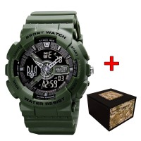 Чоловічий тактичний годинник Awarder 005 Тризуб срібло Army Green з комбінованим циферблатом та захистом 5 ATM