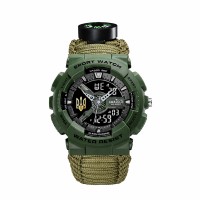 Чоловічий тактичний годинник Awarder 005P Тризуб Army Green з паракордовим ремінцем та компасом