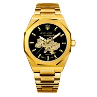 Чоловічий механічний годинник Awarder 026-3D Де би не був Gold-Black з автопідзаводом та сталевим браслетом
