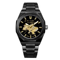 Чоловічий механічний годинник Awarder 026-3D Де би не був Black-Gold з автопідзаводом та сталевим корпусом