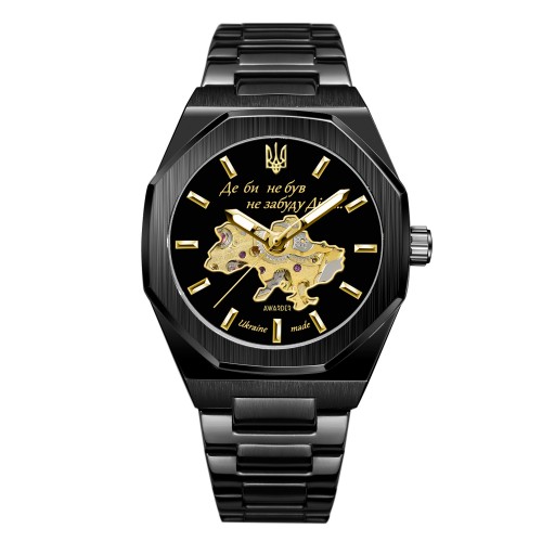 Купити Чоловічий механічний годинник Awarder 026-3D Де би не був Black-Gold з автопідзаводом та сталевим корпусом