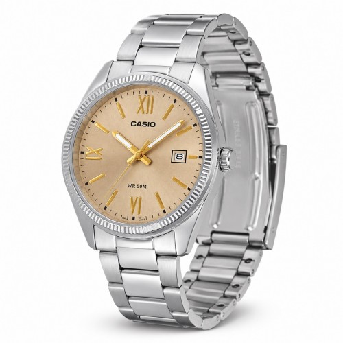 Купити Чоловічий годинник Casio MTP-1302DD-9A з бежевим циферблатом та металевим браслетом