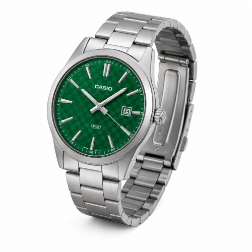 Купити Чоловічий годинник Casio MTP-VD03D-3A1 з зеленим циферблатом та сталевим браслетом