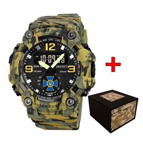 Купити Годинник наручний Awarder 003 СБУ Camo Green тактичний чоловічий з комбінованим циферблатом