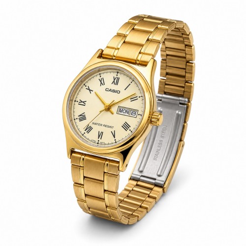 Купити Жіночий годинник Casio LTP-V006G-9B у золотистому кольорі з металевим браслетом та мінеральним склом