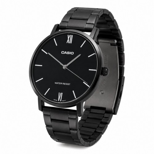 Купити Чоловічий годинник Casio MTP-VT01B-1B з мінеральним склом та чорним сталевим браслетом