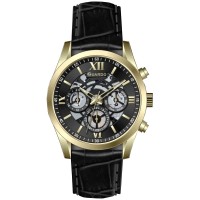 Чоловічий наручний годинник Guardo 012837-6 Gold/Black з календарем та шкіряним ремінцем