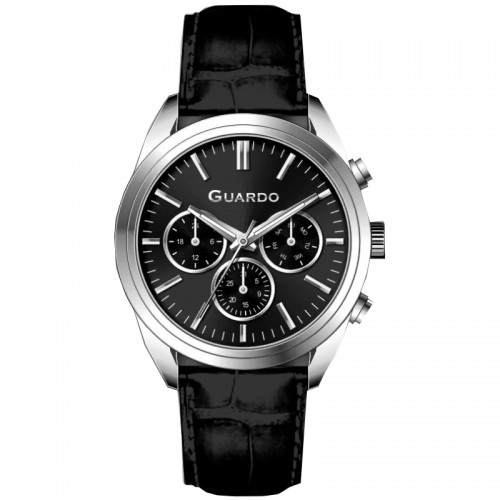 Купити Чоловічий наручний годинник Guardo 012836-1 Silver-Black у класичному стилі з календарем