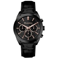 Чоловічий наручний годинник Guardo 012836-3 Black з нержавіючої сталі та шкіряним ремінцем