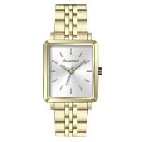 Жіночий годинник Guardo 012803-1 Gold-Silver — класична модель з прямокутним корпусом та золотистим браслетом