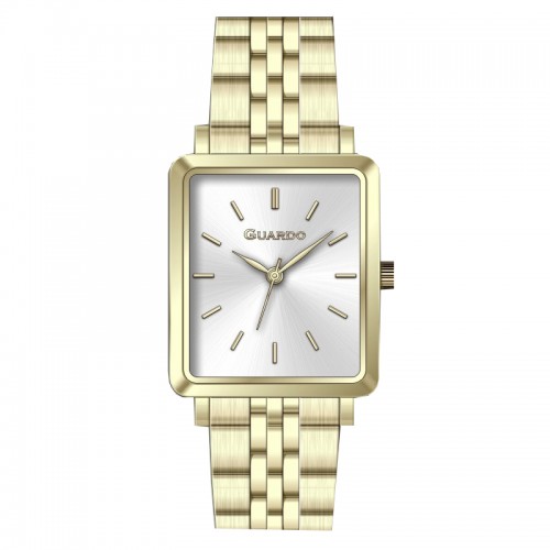 Купити Жіночий годинник Guardo 012803-1 Gold-Silver — класична модель з прямокутним корпусом та золотистим браслетом