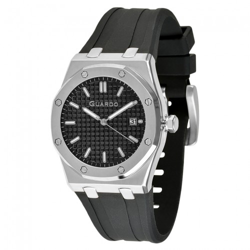 Купити Чоловічий наручний годинник Guardo 012752-1 Silver-Black на каучуковому ремінці