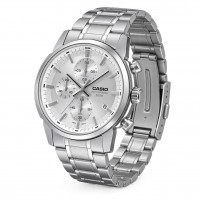Чоловічий годинник Casio MTP-E510D-7A — класичний хронограф з мінеральним склом та сталевим браслетом