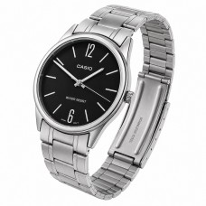Чоловічий годинник Casio MTP-V005D-1B Класичний зі сріблястим браслетом та чорним циферблатом