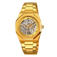 Чоловічий механічний годинник Skmei M034SGD Gold Steel з автопідзаводом та золотистим браслетом