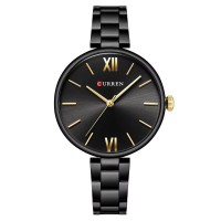 Жіночий годинник Curren 9017 Black-Black з металевим браслетом та мінеральним склом