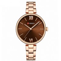 Жіночий годинник Curren 9017 Rose Gold-Brown з бордовим циферблатом та браслетом