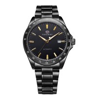 Чоловічий механічний годинник Forsining 8294 Black-Gold Steel з автопідзаводом та браслетом