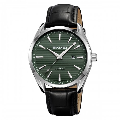 Купити Чоловічий класичний годинник Skmei 2490SIGN Silver-Green зі шкіряним ремінцем та мінеральним склом