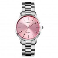 Жіночий годинник Skmei 1694PK Pink зі сріблястим металевим браслетом та рожевим циферблатом