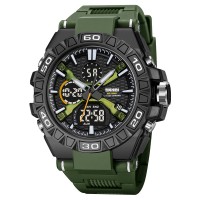 Чоловічий тактичний годинник Skmei 2220AG Army Green Arch з комбінованим циферблатом та підсвічуванням