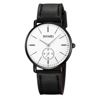 Чоловічий класичний годинник Skmei 2308BK Black STOPPED з мінеральним склом та шкіряним ремінцем