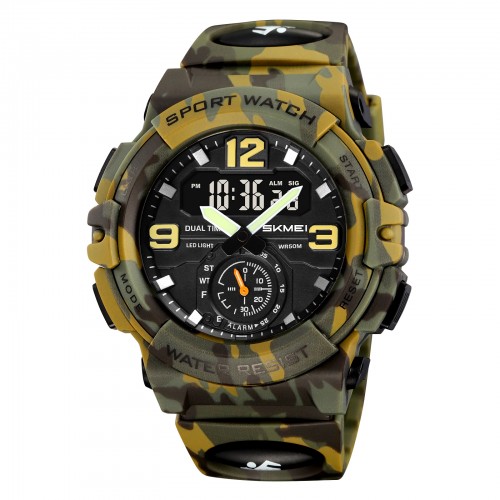Купити Чоловічий тактичний годинник Skmei 2341CMGN Camo Green з комбінованим циферблатом та підсвічуванням