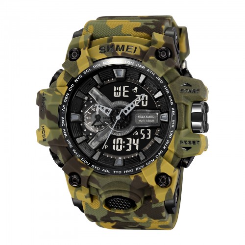 Купити Чоловічий спортивний годинник Skmei 2396CMGN Camo Green тактичний з підсвічуванням та календарем
