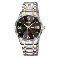 Чоловічий класичний годинник Skmei 9369TGDBK Gold-Black зі сріблястим браслетом та мінеральним склом