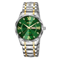 Чоловічий класичний годинник Skmei 9369TGDGN Gold-Green з календарем та металевим браслетом