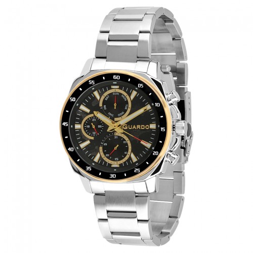 Купити Чоловічий годинник Guardo 012782-7 Silver-Black — класичний сталевий браслет з функцією дати та дня тижня