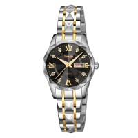 Жіночий класичний годинник Skmei 9370TGDBK Gold-Black з металевим браслетом та календарем