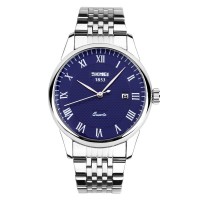 Чоловічий класичний годинник Skmei 9058SBU-B Silver-Blue зі сріблястим браслетом та синім циферблатом