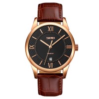 Чоловічий годинник Skmei 9261BNBK Brown-Black з коричневим шкіряним ремінцем та мінеральним склом