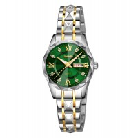 Жіночий годинник Skmei 9370TGDGN Silver-Gold-Green з мінеральним склом та сталевим браслетом