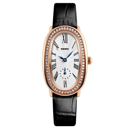 Купити Жіночий класичний годинник Skmei Q020BK Black з мінеральним склом та шкіряним ремінцем