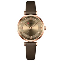 Жіночий класичний годинник Curren 9079 Rose Gold-Coffee з мінеральним склом та коричневим ремінцем