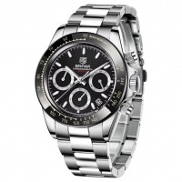 Чоловічий годинник Benyar BY-5169 Silver-Black з хронографом та сталевим браслетом
