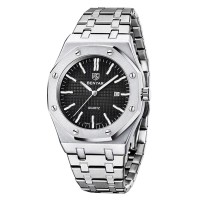 Чоловічий годинник Benyar BY-5156 Silver-Black зі сталевим браслетом та чорним циферблатом