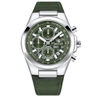 Чоловічий годинник Benyar BY-5206 Silver-Green з хронографом та шкіряним ремінцем