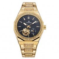 Механічний годинник Forsining 8313 Gold-Black Steel з автопідзаводом та сталевим браслетом