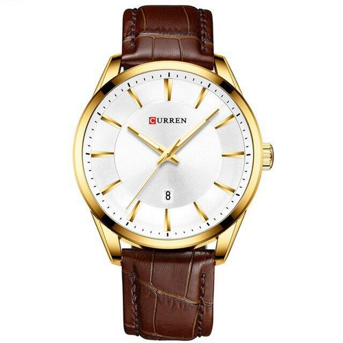 Купити Чоловічий класичний годинник Curren 8365 Brown-Gold-White з коричневим шкіряним ремінцем