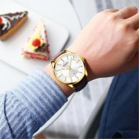 Чоловічий класичний годинник Curren 8365 Brown-Gold-White з коричневим шкіряним ремінцем